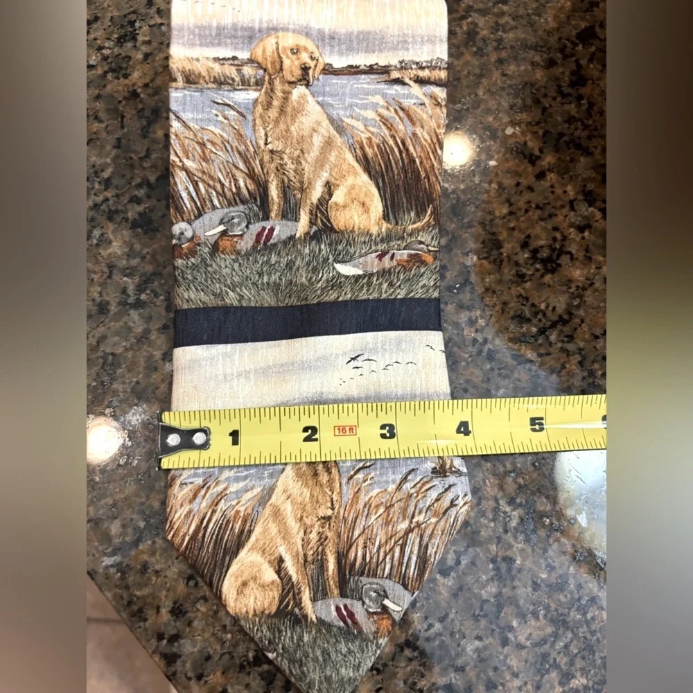 Vintage Y2K Katie D. Cundiff Lab Tie. Yellow Lab Mallard Duck Decoys 100% Silk